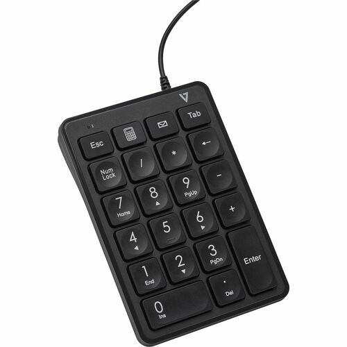 V7 KP350 Keypad - Cable Connectivity - USB Type A Interface - Black - Calculator, Email Hot Key(s) - ChromeOS, macOS Ventu