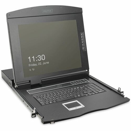 Digitus LCD Rack Console KVM Switch - Jet Black - 48.3 cm (19") LCD - HD - 1920 x 1080 - 1 x USB - 1 x VGA - Keyboard - To
