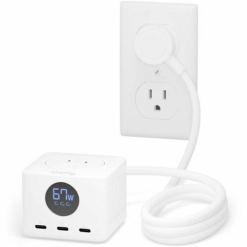 Plugable 67W USB C Power Strip, USBC Charging Station Extension Cord with Multiple Outlets - Flat Wall Plug and Watt Meter