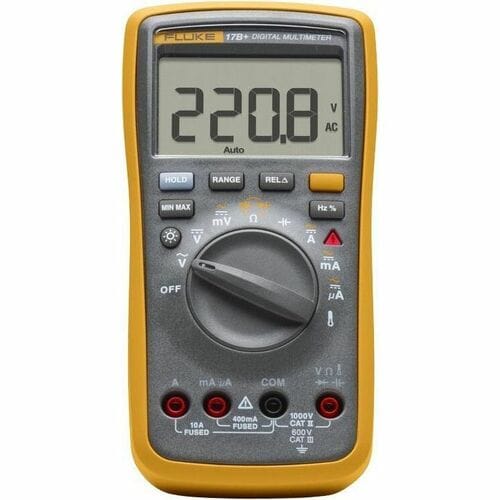 Fluke 17B+-R,Basic DMM W/Temperature, CAT III, Retail - 1000 V, 10 A AC - 1000 V, 10 A DC - Backlight