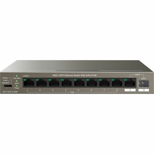 Tenda TEG1110PF-8-102W  9GE+1SFP Ethernet Switch With 8-Port PoE - 8 Ports - Gigabit Ethernet - 10/100/1000Base-T, 100/100