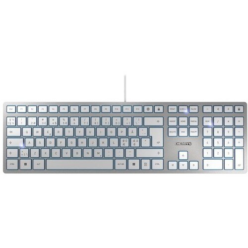CHERRY Slim KC 6000 Rugoso Teclado - USB Interface - Inglês (EUA) - QWERTZ Layout - Prata - 104 Key(s)