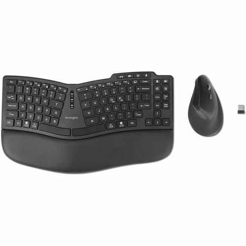 Kensington Pro Fit Ergo KM675 EQ Wireless Desktop Set - USB Type A Wireless Bluetooth/RF 2.40 GHz Keyboard - Black - USB T