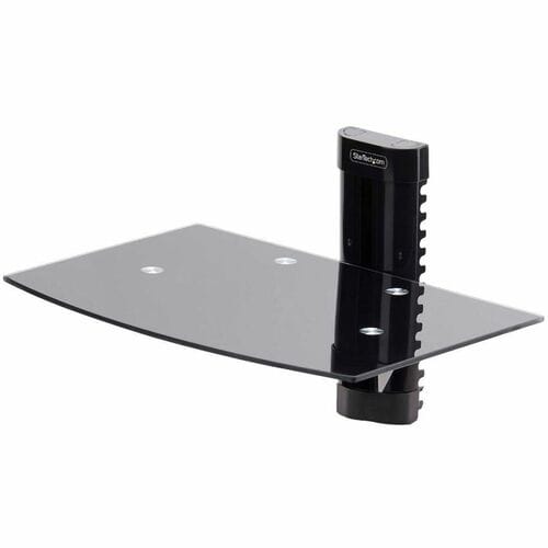 StarTech.com Floating Wall-Mounted AV Shelf, Adjustable Height Shelf For Under TV A/V Equipment, Black Tempered Glass Shel