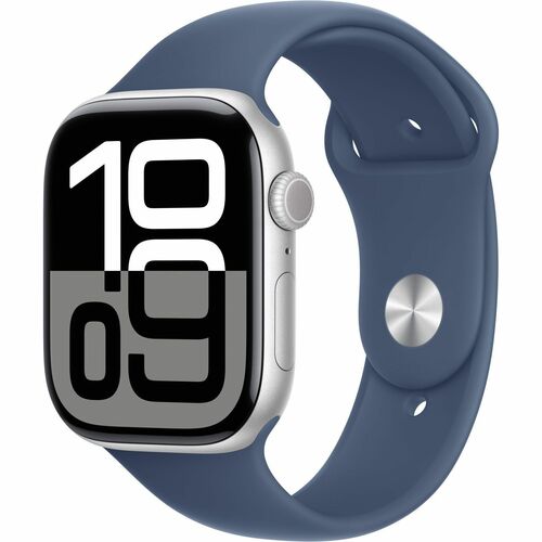 Apple Watch Series 10 Smart Watch - 46 mm Case Height - 39 mm Case Width - Silver Case Color - Denim Band Color - Aluminiu