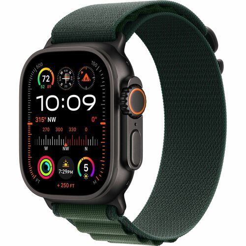 Apple Watch Ultra 2 GPS + Cellular 49mm Black Titanium Case with Dark Green Alpine Loop - Medium. Display technology: OLED