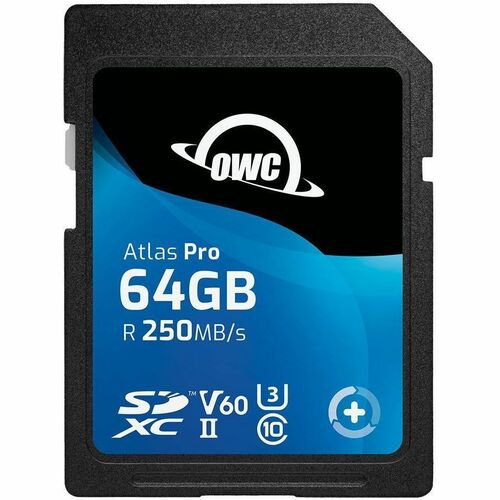 OWC Atlas Pro 64 GB Class 10/UHS-II (U3) V60 SDXC - 1 - TAA Compliant - 250 MB/s Read - 130 MB/s Write - 3 Year Warranty