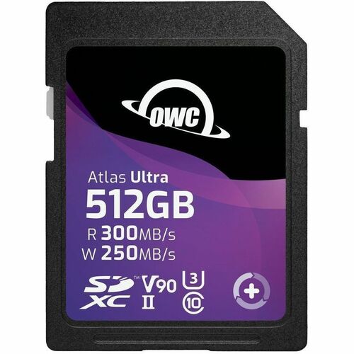 OWC Atlas Ultra 512 GB Class 10/UHS-II (U3) V90 SDXC - 1 - TAA Compliant - 300 MB/s Read - 250 MB/s Write - 3 Year Warranty