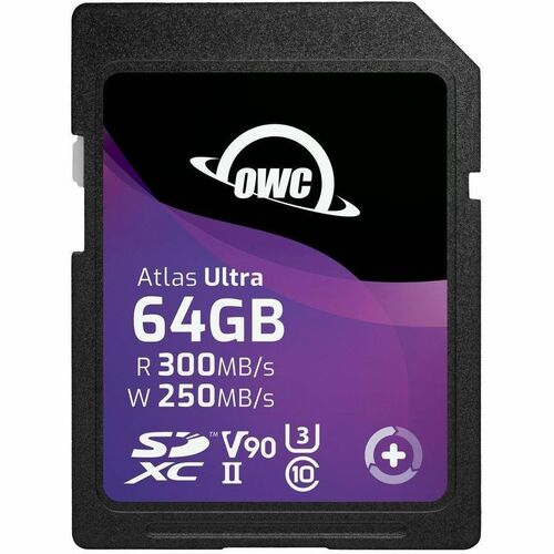 OWC Atlas Ultra 64 GB Class 10/UHS-II (U3) V90 SDXC - 1 - TAA Compliant - 300 MB/s Read - 250 MB/s Write - 3 Year Warranty