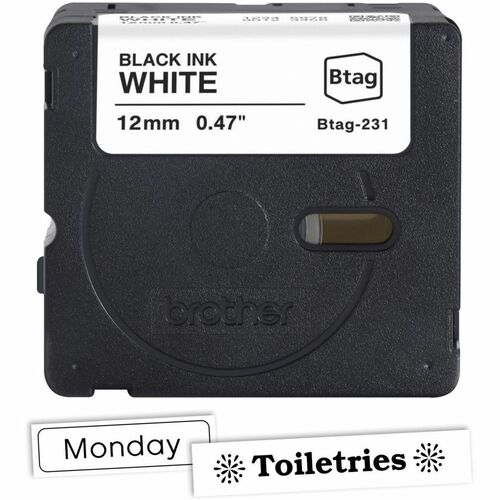Etikettenband Brother P-touch - 12 mm Breite x 4 m Länge - Schwarz auf Weiß - Nein - Temperaturbeständig, Verblassungsresi