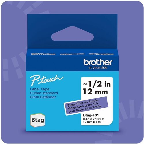Etikettenband Brother P-touch - 12 mm Breite x 4 m Länge - Lila - Temperaturbeständig, Verblassungsresistent, Geeignet für