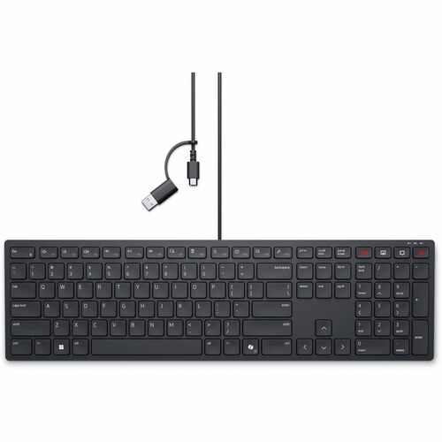 Dell KB525C Keyboard - Full-size - Cable Connectivity - USB Type C, USB Type A Interface - Hungarian - Black - Plunger Key
