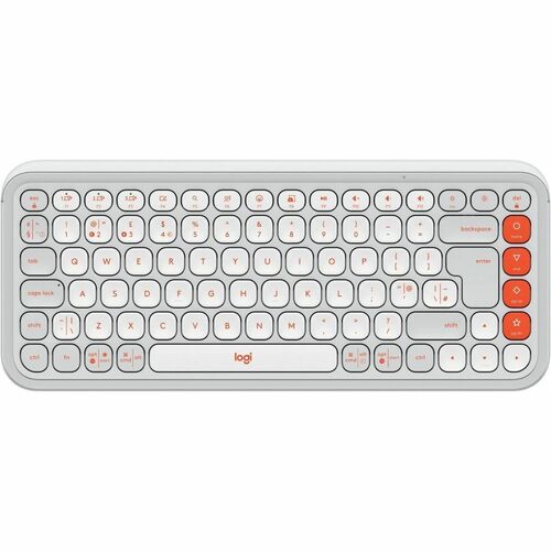 Logitech POP Icon Keys Keyboard - Wireless Connectivity - USB Interface - English (UK) - QWERTY Layout - Off White, Orange