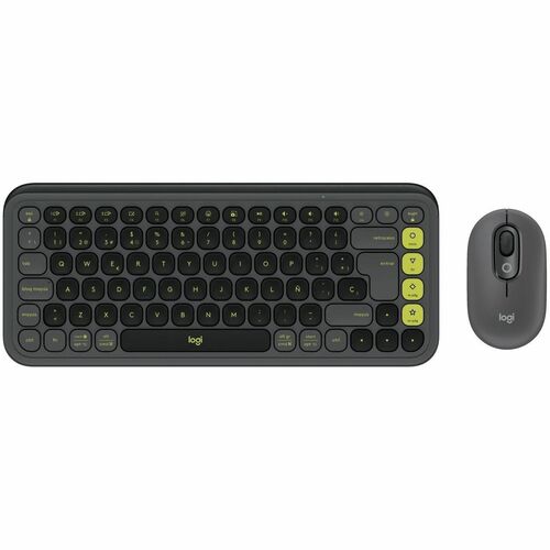 Logitech POP Icon Combo Keyboard & Mouse - Wireless Bluetooth Keyboard - Spanish - Graphite, Green - Wireless Bluetooth Mo
