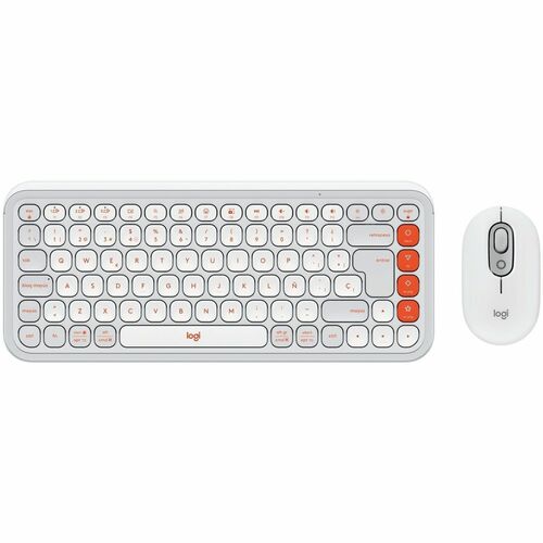 Logitech POP Icon Combo Keyboard & Mouse - USB Wireless Bluetooth Keyboard - Spanish - Off White, Orange - USB Wireless Bl
