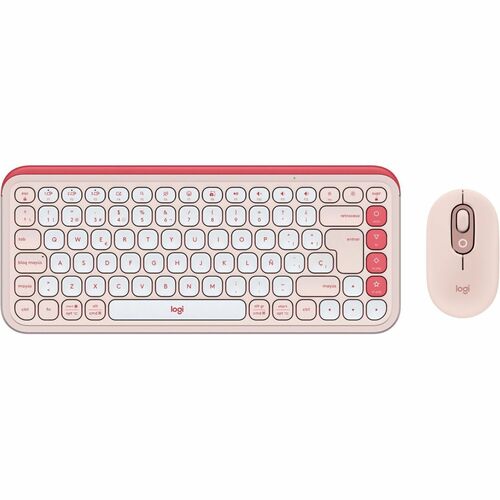 Logitech POP Icon Combo Keyboard & Mouse - Wireless Bluetooth Keyboard - Spanish - Pink, Off White - Wireless Bluetooth Mo
