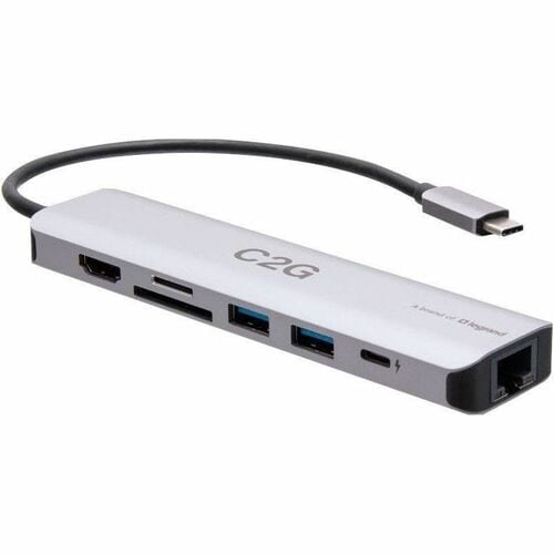 C2G USB-C® to HDMI®, USB-A, SD Card Reader, Ethernet, and USB-C® Mini Docking Station - 4K 60Hz - Gray - for Notebook, Key