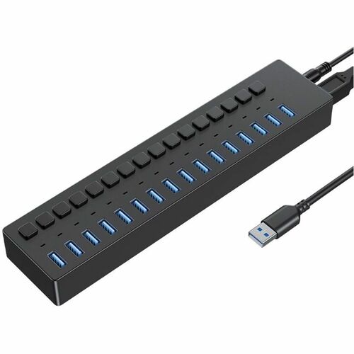 4XEM 16 Port USB 3.0 Power Switch Data Transfer Hub - USB Type A - 640 MB/s - Hard Drive, Keyboard, Mouse, Workstation - D