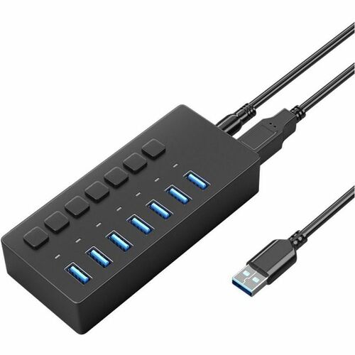 4XEM 7 Port USB 3.0 Power Switch Data Transfer Hub - USB Type A - 640 MB/s - Hard Drive, Keyboard, Mouse, Workstation - De