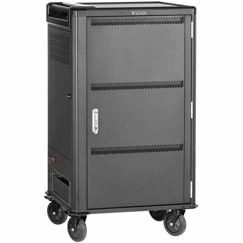 V7 36 Device USB-C PD Prewired US Charge Cart - Push Handle Handle - 4 Casters - 5" Caster Size - Steel, High-grade Cold R