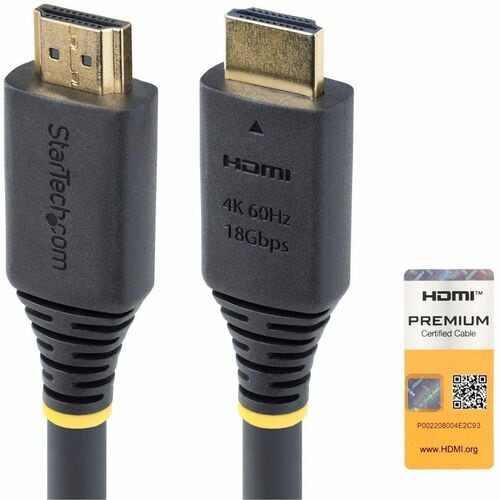 StarTech.com Câble HDMI Haut Débit de 5m Certifié Premium, 4K 60Hz/1440p 144Hz, HDR10/HDCP 2.2/ARC, 18Gbps, Cordon HDMI 2.