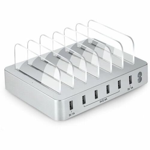4XEM 50W 6-port USB-A Charging Station - 50 W - 4.90 ft Cable - 120 V AC, 230 V AC Input - 5 V DC Output - 10 A - White - 