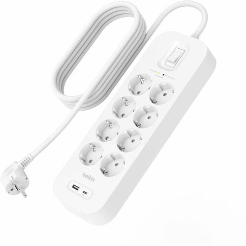 Belkin Connect Überspannungsschutz - Weiß - 1 x USB Typ A, 1 x USB Typ C, 8 x Wechselstrom - 900 J - 2 m - Wandmontierbar