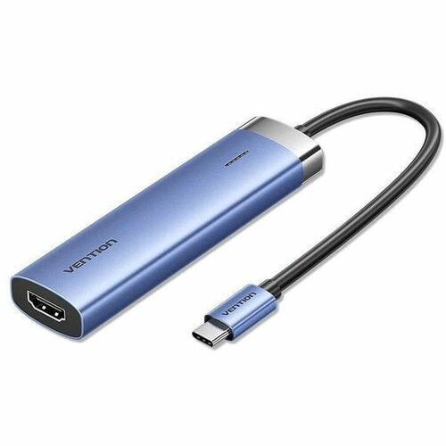 Vention TGE USB Type C Docking Station for Flash Drive - Charging Capability - Blue - Portable - 4K, 4K @30Hz, HD - 3840 x