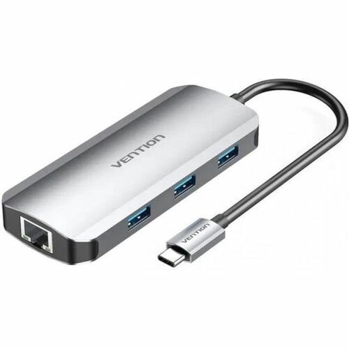 Vention USB Type C Docking Station for iPad, Notebook, TV, Printer - Charging Capability - Grey - 4K @30Hz, 4K UHD, HD - 3