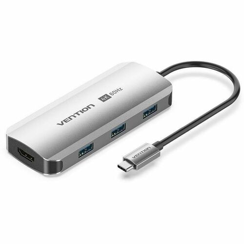 Vention USB Type C Docking Station for Notebook, Smartphone, Tablet PC, Projector, TV - Charging Capability - Grey - 4K @