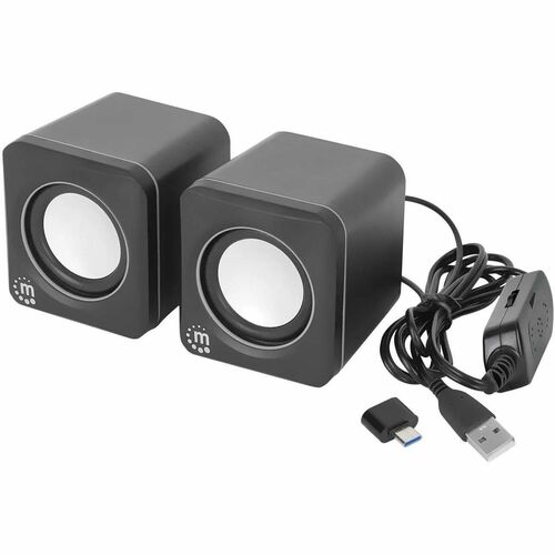 Manhattan Speaker System - 6 W RMS - Black, Silver - Table Mountable, Shelf Mountable - USB