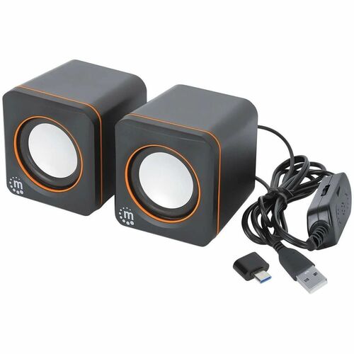 Manhattan Speaker System - 6 W RMS - Black, Orange - Table Mountable, Shelf Mountable - USB