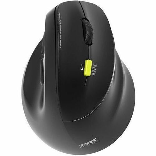 Port Connect ERGO Mouse - Bluetooth/Radio Frequency - USB Type A, USB Type C - Optical - 5 Button(s) - Black - Wireless - 