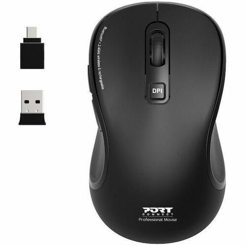 Port Connect Essential Mouse - Bluetooth/Radio Frequency - USB Type C, USB Type A - Optical - 5 Button(s) - Wireless - 2.4