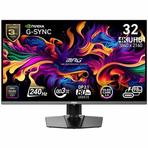 MSI MPG 322URX QD-OLED UHD 240Hz 32 inch Gaming Monitor - Quantum Dot - Adaptive Sync - True Black HDR 400 - Anti-glare Na