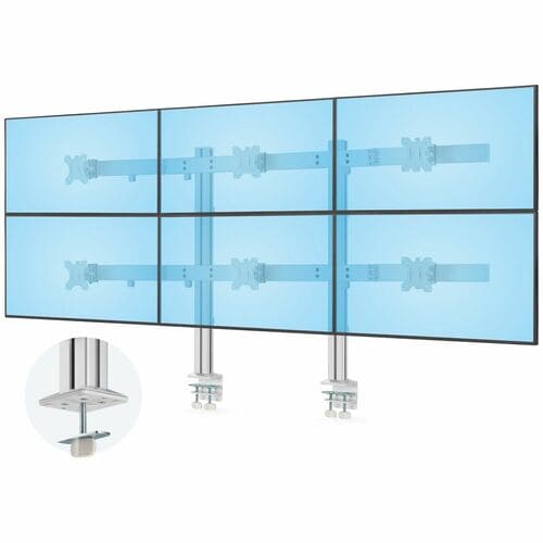 StarTech Six-Monitor Desk Mount with Crossbar, Up To 32-inch Computer Screens, Max 17.6lb (8kg) each, Dual Column, C-clamp