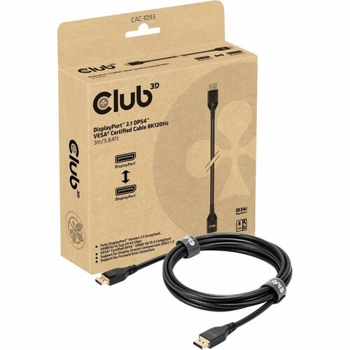 Club 3D DisplayPort 2.1 DP54 VESA Certified Cable 8K120Hz 3m/9.84ft - 9.84 ft DisplayPort A/V Cable for Audio/Video Device