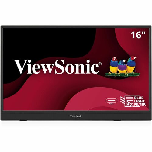 ViewSonic VA1653 16 Inch 1080p FHD IPS Portable Monitor with Eye Care, Built-in Stand, USB C, Mini HDMI, and Protective Ca
