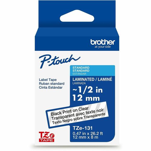 Brother Laminated Tape for P-touch Label Marker - - DiameterTape - Thermal - Black on Clear - Water Resistant - Laminated 