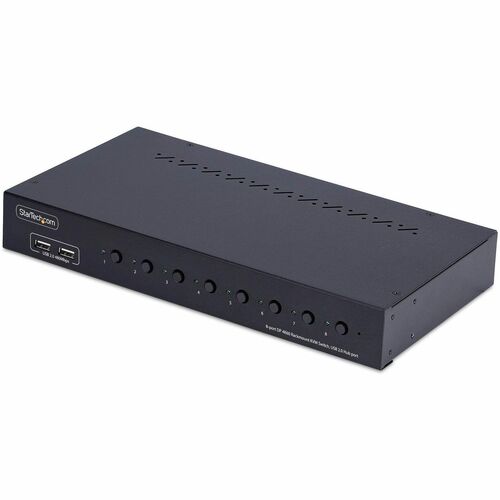 StarTech.com 8-Port DisplayPort KVM Switch with 1U Rack Mount Kit, 4K 60Hz DP 1.2, Push-Button & Hotkey Switching, TAA Com