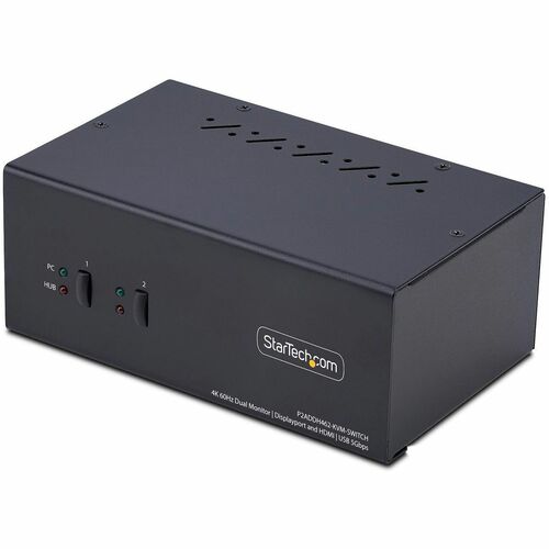 StarTech.com 2-Port Dual-Monitor DisplayPort and HDMI KVM Switch, 4K 60Hz, 2-Port USB 5Gbps Hub, 2x USB HID Ports, Hotkeys