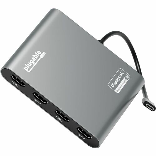 Plugable USB C to Quad HDMI 4K Adapter with 100W PD Pass-Though Power Delivery for Windows, Mac M1/M2/M3/M4, Thunderbolt, 