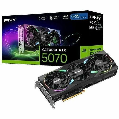 PNY NVIDIA GeForce RTX 5070 Grafikkarte - 12 GB GDDR7 - Gesamthöhe - 7680 x 4320 - 2,33 GHz Core - 2,69 GHz Boost-Taktfreq