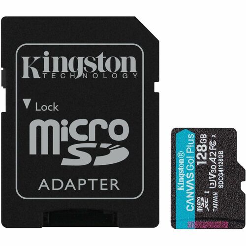 Kingston Canvas Go! Plus 128 GB Class 10/UHS-I (U3) V30 microSDXC - 200 MB/s Read - Lifetime Warranty