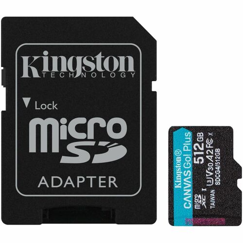 Kingston Canvas Go! Plus 512 GB Class 10/UHS-I (U3) V30 microSDXC - 200 MB/s Read - 160 MB/s Write