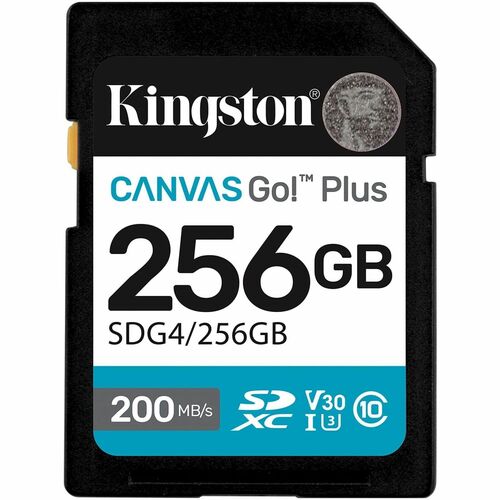 Kingston Canvas Go! Plus 256 GB Class 10/UHS-I (U3) V30 SDXC - 200 MB/s Read - 160 MB/s Write