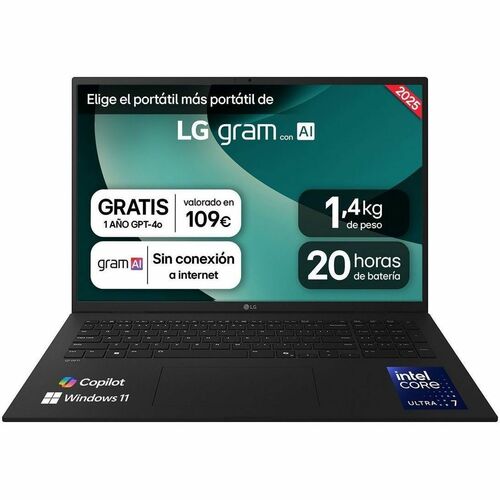LG gram 17Z90T-V 17Z90T-V.AP88B 43.2 cm (17") Notebook - WQXGA - Intel Core Ultra 7 255H - 32 GB - 1 TB SSD - Spanish Keyb