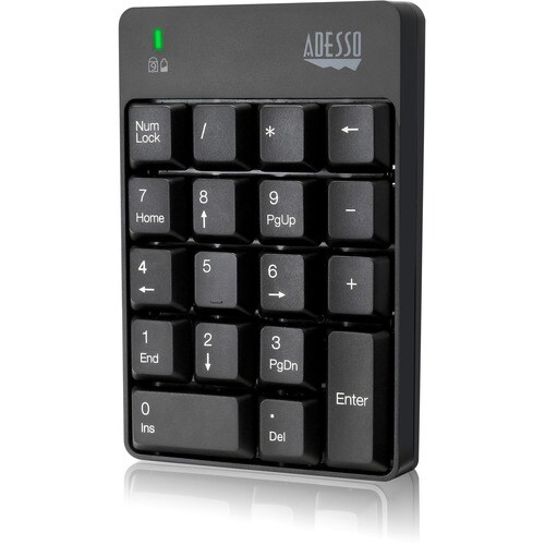Adesso WKB-6010UB Keypad - Wireless Connectivity - USB Interface - English (US) - Black - Membrane Keyswitch - RF - 9.14 m