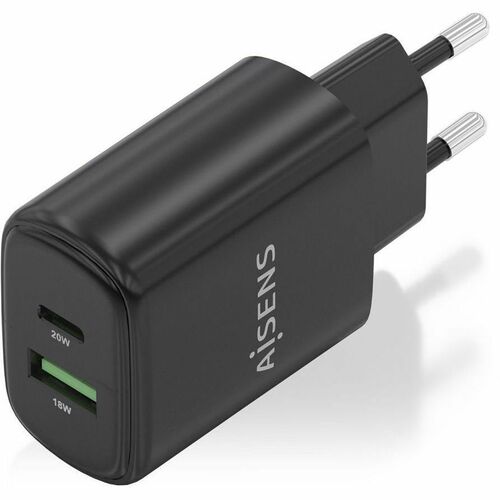 CARGADOR GAN 20W 1XUSB-C PD3.0 1XUSB-A QC3.0 NEGRO