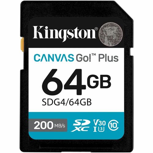 SDXC Kingston Canvas Go! Plus - 64 GB - Classe 10 di tipo UHS-I (U3) - V30 - 1 - 200 MB/s Lettura